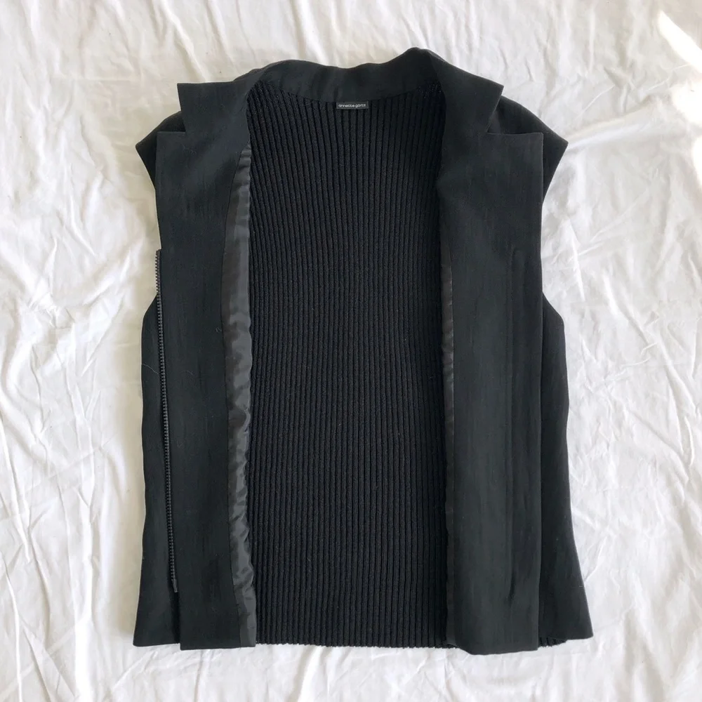 Annette Gortz Nandi Black Wool Blend Knit Back Full Zip Jacket Vest - Picture 3 of 7